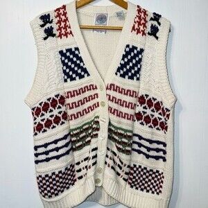Vintage Cape Isle Knitters Grannycore Cottagecore Hand Knit Sweater Vest L